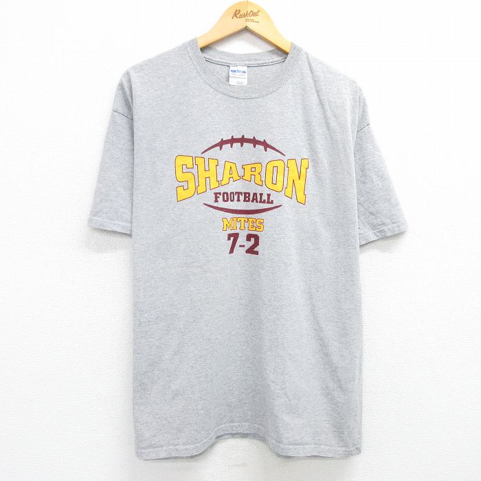 【50%OFF】XL★古着 半袖 ビンテージ Tシャツ メンズ 00年代 00s SHARON フットボール 大きいサイズ クルーネック グレー 霜降り 25may29 中古