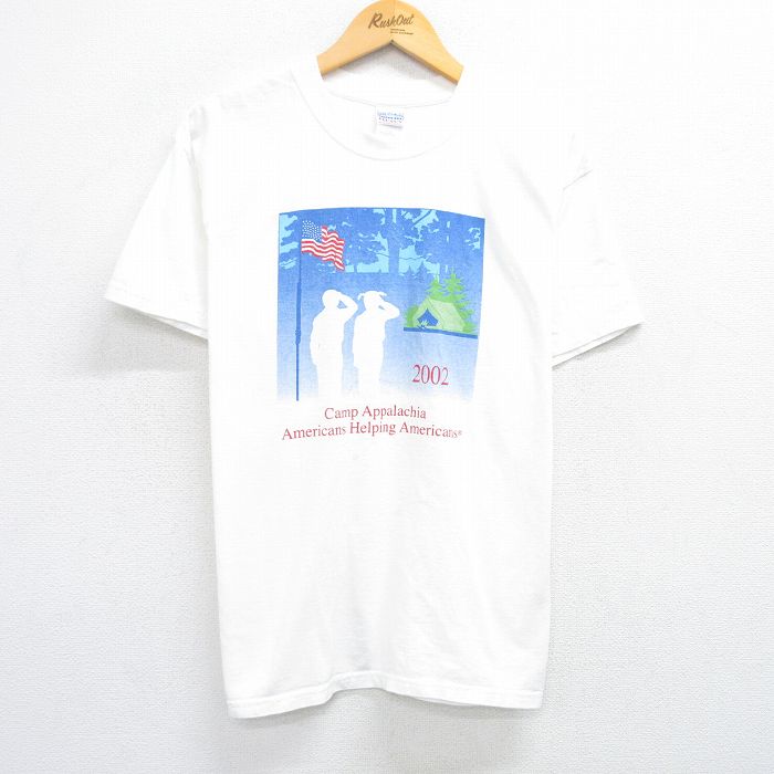 L★古着 半袖 ビンテージ Tシャツ メンズ 00年代 00s キャンプ 子ども コットン クルーネック 白 ホワイト 25may29 中古