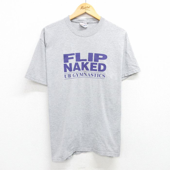 【50%OFF】L★古着 ヘインズ Hanes 半袖 ビンテージ Tシャツ メンズ 00年代 00s FLIP NAKED クルーネック グレー 霜降り 25may29 中古