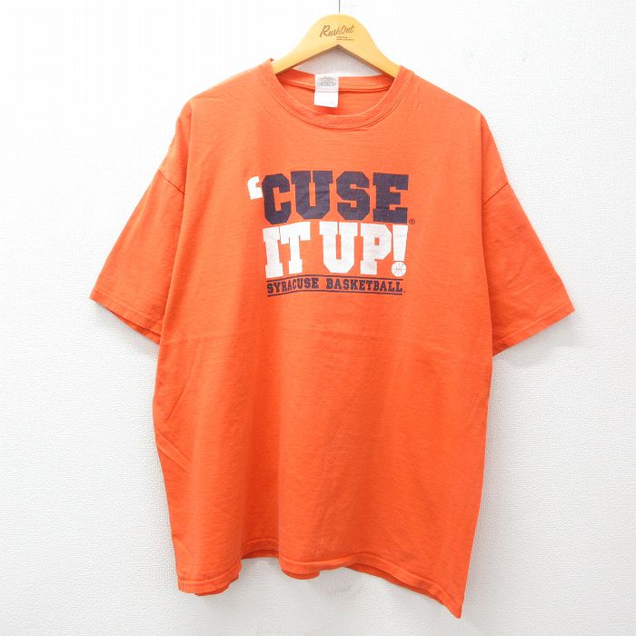 【50%OFF】XL★古着 半袖 ビンテージ Tシャツ メンズ 00年代 00s シラキュース バスケットボール 大きいサイズ コットン クルーネック オレンジ 25may29 中古