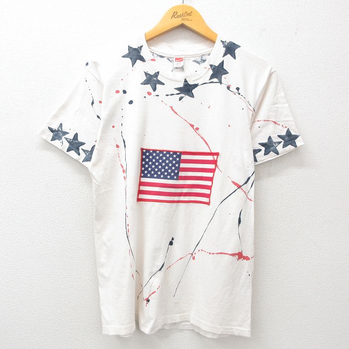 ヘインズ 80s 半袖Tシャツ 星条旗ハンドペイント ホワイト M | 古着