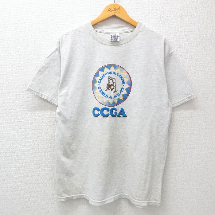 L★古着 TULTEX 半袖 ビンテージ Tシャツ メンズ 90年代 90s 犬 カリフォルニア クルーネック 薄グレー 霜降り 25may29 中古