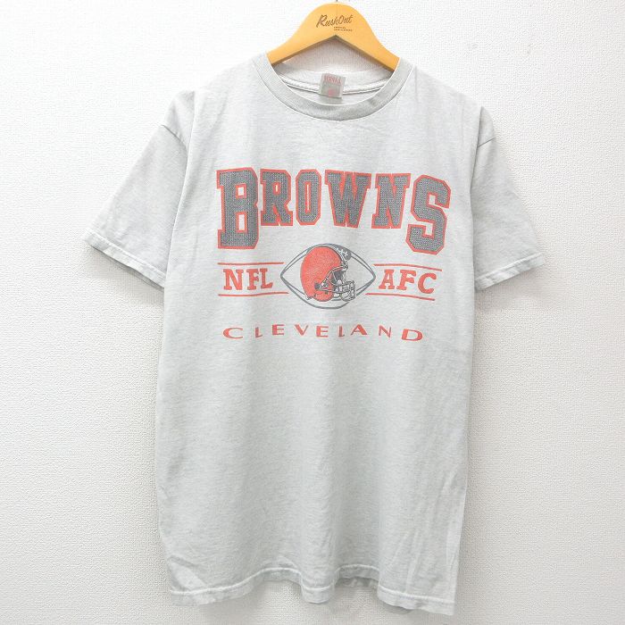 XL★古着 フルーツオブザルーム 半袖 ビンテージ Tシャツ メンズ 00年代 00s NFL クリーブランドブラウンズ クルーネック 薄グレー 霜降り アメフト スーパーボウル 25may29 中古