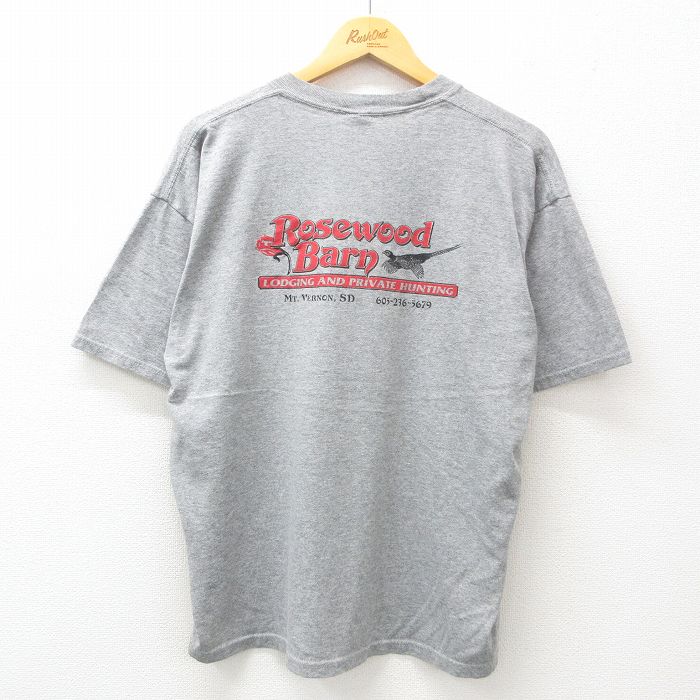 XL★古着 ジャージーズ 半袖 ビンテージ Tシャツ メンズ 00年代 00s Rose wood Barn 鳥 クルーネック 薄グレー 霜降り 25may29 中古
