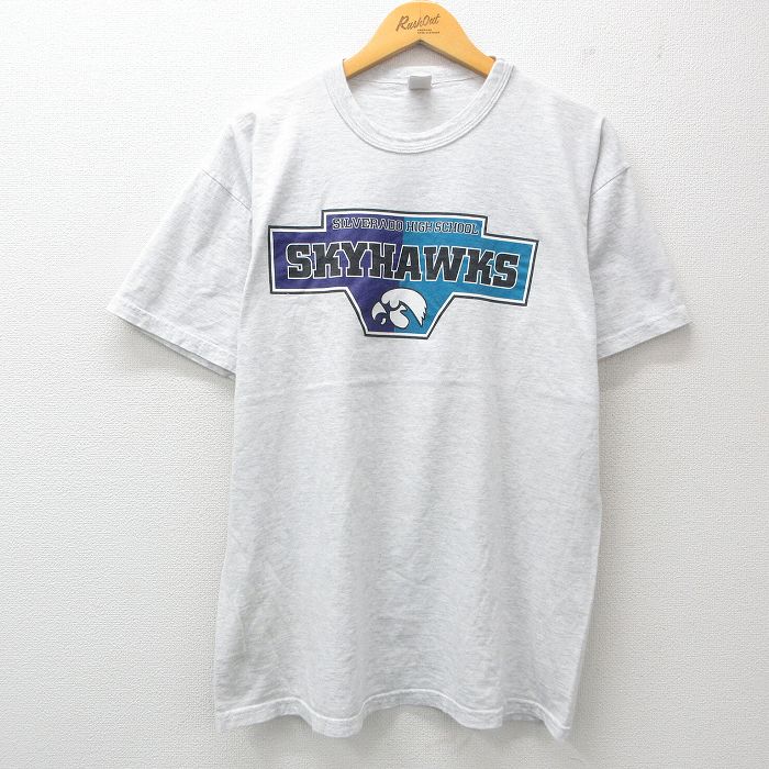 L★古着 ラッセル 半袖 ビンテージ Tシャツ メンズ 00年代 00s スカイホークス クルーネック 薄グレー 霜降り 25may29 中古