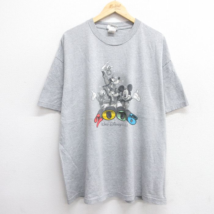 XL★古着 半袖 ビンテージ Tシャツ メンズ 00年代 00s ディズニー DISNEY ミッキー MICKEY MOUSE プルート ドナルド 大きいサイズ クルーネック グレー 霜降り 25may29 中古