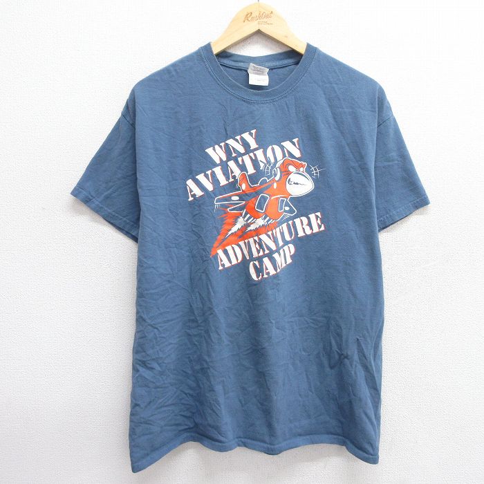 L★古着 半袖 ビンテージ Tシャツ メンズ 00年代 00s 企業広告 鳥 コットン クルーネック 紺系 ネイビー 25may29 中古