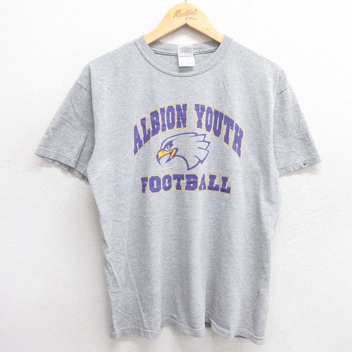 【50%OFF】M★古着 半袖 ビンテージ Tシャツ メンズ 00年代 00s アルビオンユース フットボール 鳥 クルーネック グレー 霜降り 25may29 中古