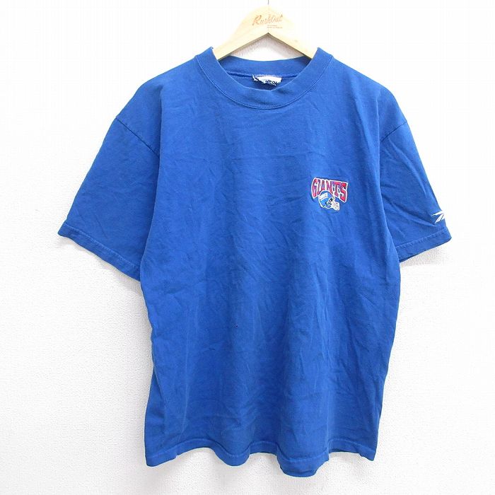 【50%OFF】XL★古着 リーボック REEBOK 半袖 ビンテージ Tシャツ メンズ 90年代 90s NFL ニューヨークジャイアンツ クルーネック 青 ブルー アメフト スーパーボウル 25may29 中古