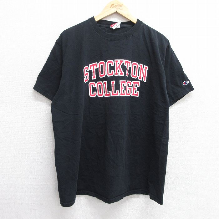 【50%OFF】XL★古着 チャンピオン champion 半袖 ビンテージ Tシャツ メンズ 00年代 00s ストックトン カレッジ クルーネック 黒 ブラック 25may29 中古