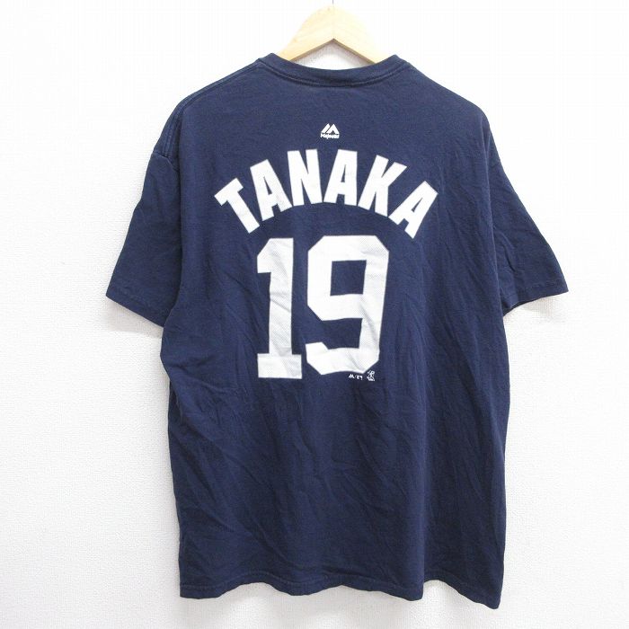 【20%OFF】XL★古着 マジェスティック 半袖 ビンテージ Tシャツ メンズ 00年代 00s MLB ニューヨークヤンキース 田中将大 19 コットン クルーネック 紺 ネイビー メジャーリーグ ベースボール 野球 【spe】 25may29 中古