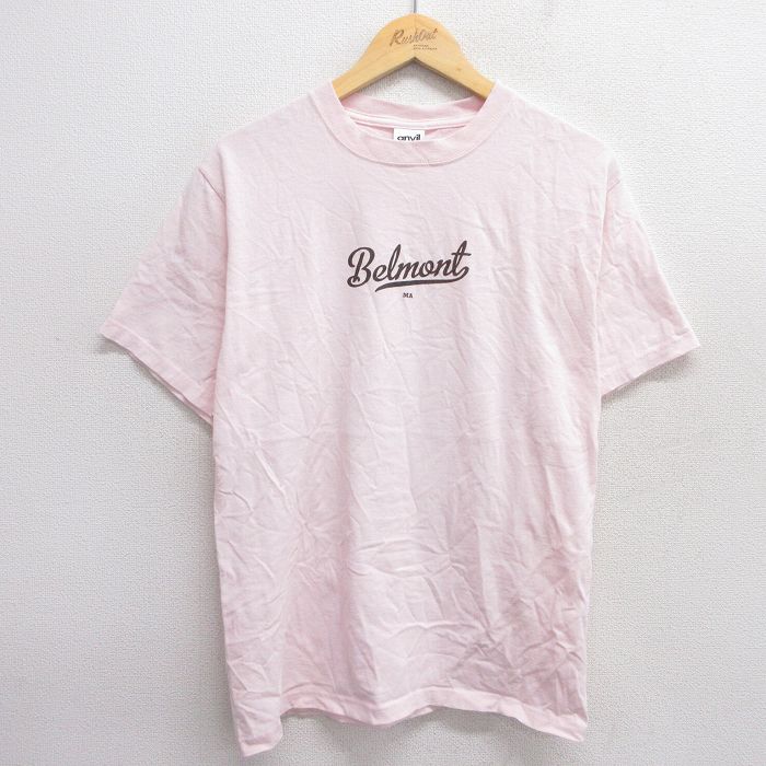 【50%OFF】M★古着 半袖 ビンテージ Tシャツ メンズ 00年代 00s ベルモント コットン クルーネック 薄ピンク 25may29 中古