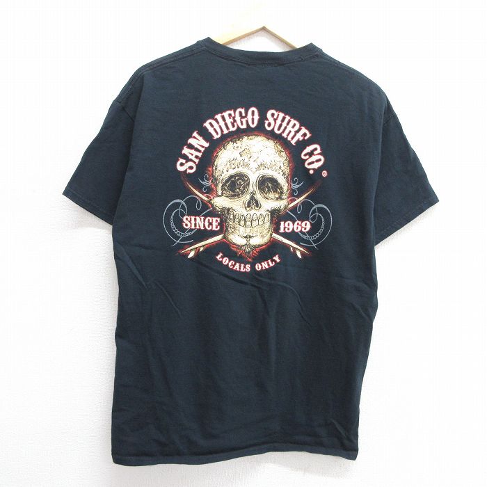 L★古着 半袖 ビンテージ Tシャツ メンズ 00年代 00s スカル サンディエゴ コットン クルーネック 黒 ブラック 25may29 中古