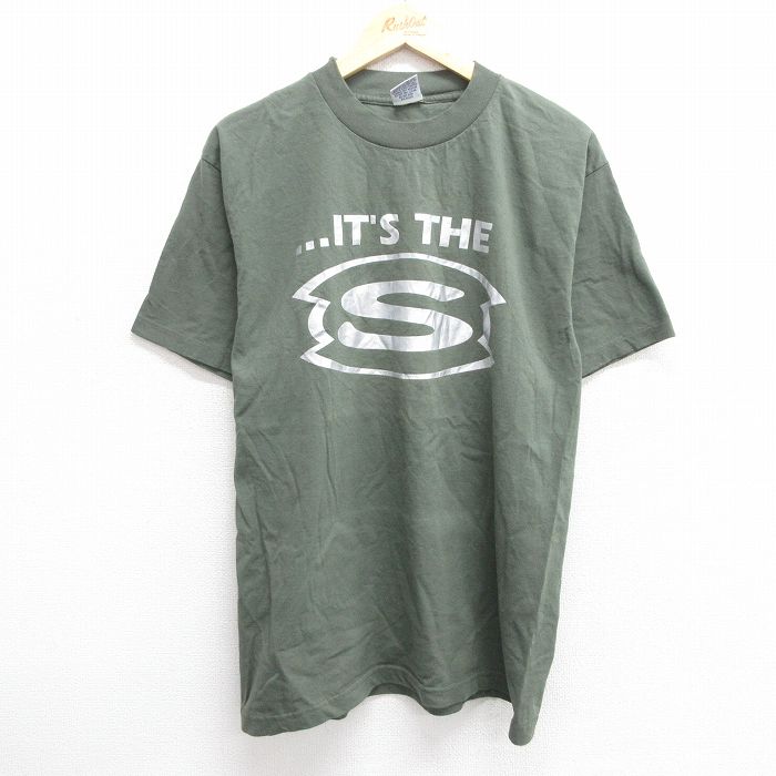 【50%OFF】L★古着 半袖 ビンテージ Tシャツ メンズ 90年代 90s It’s THE S コットン クルーネック USA製 濃緑 グリーン 25may29 中古