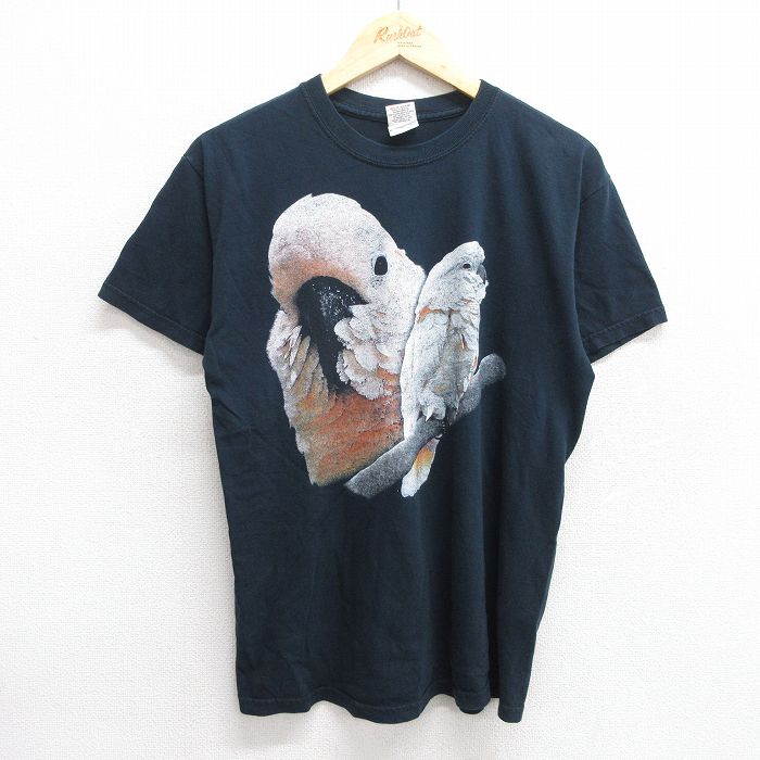 M★古着 半袖 ビンテージ Tシャツ メンズ 00年代 00s 鳥 コットン クルーネック 黒 ブラック 25may29 中古