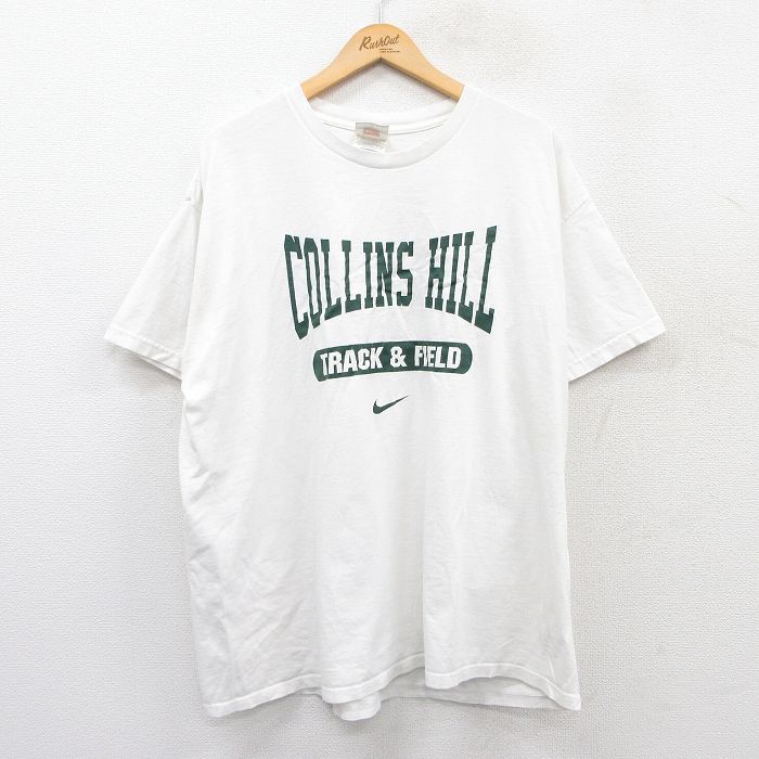 XL★古着 ナイキ NIKE 半袖 ビンテージ Tシャツ メンズ 90年代 90s コリンズヒル 大きいサイズ コットン クルーネック 白 ホワイト 25may29 中古