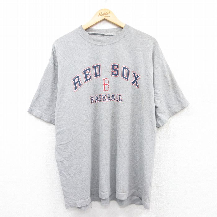 XL★古着 半袖 ビンテージ Tシャツ メンズ 00年代 00s MLB ボストンレッドソックス コットン クルーネック グレー 霜降り メジャーリーグ ベースボール 野球 25may29 中古
