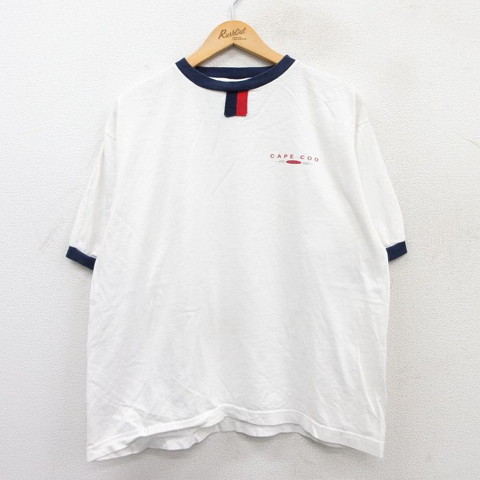 XL★古着 半袖 ビンテージ Tシャツ メンズ 90年代 90s ケープコッド 大きいサイズ コットン クルーネック USA製 白他 ホワイト リンガー 25may29 中古