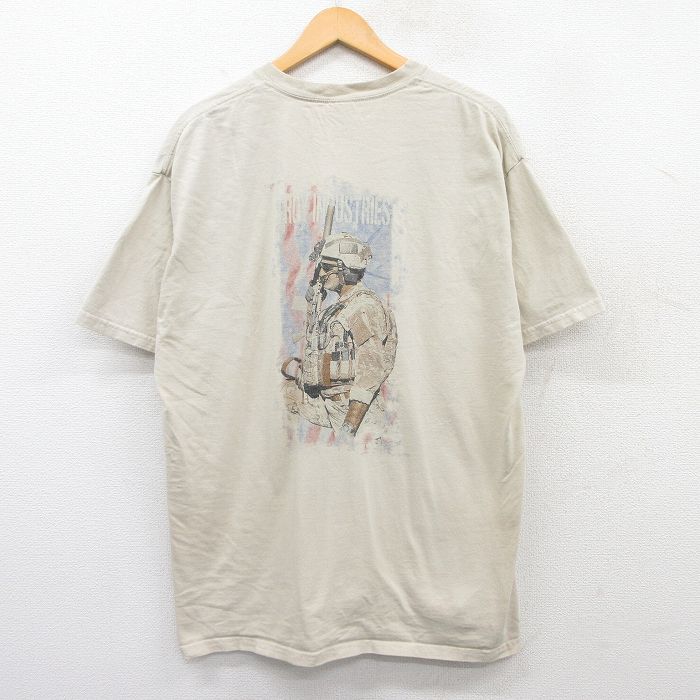【50%OFF】XL★古着 半袖 ビンテージ Tシャツ メンズ 00年代 00s 兵士 TROY INDUSTRIES コットン クルーネック ベージュ カーキ 25may29 中古