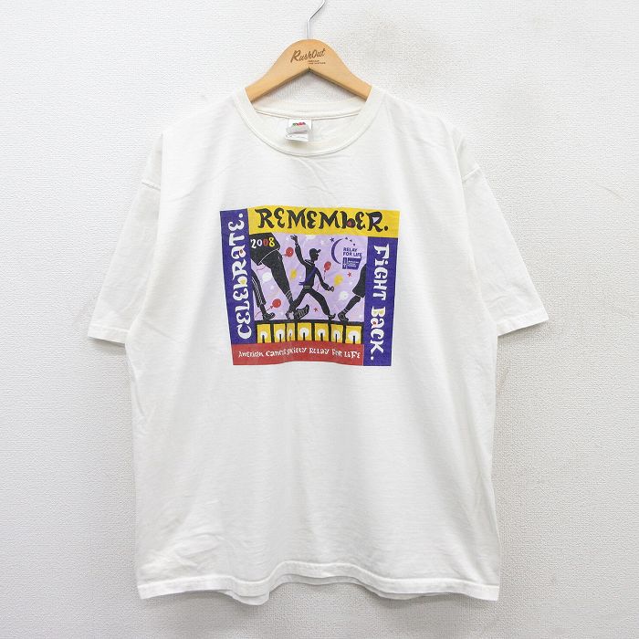 【50%OFF】XL★古着 フルーツオブザルーム 半袖 ビンテージ Tシャツ メンズ 00年代 00s 企業広告 風船 大きいサイズ コットン クルーネック 白 ホワイト 25may29 中古