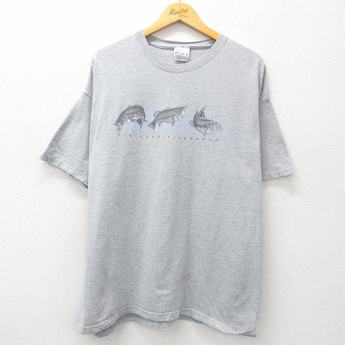 ヘインズ 00s 半袖Tシャツ 魚 グレー XL | 古着