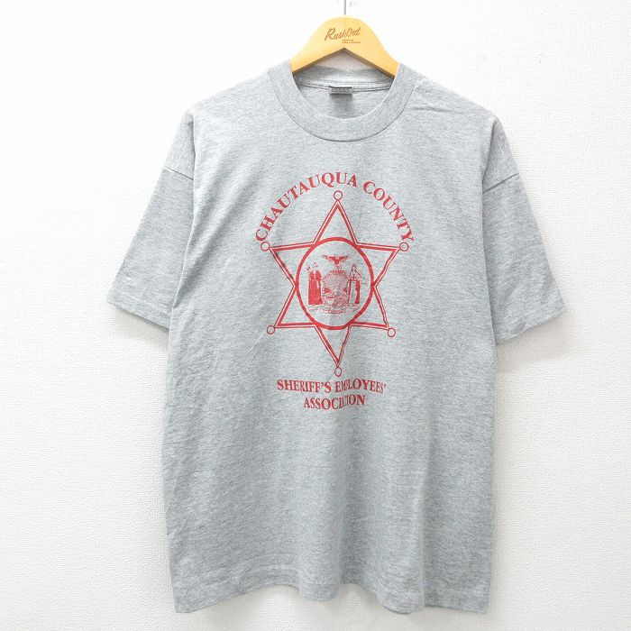 【50%OFF】XL★古着 フルーツオブザルーム 半袖 ビンテージ Tシャツ メンズ 90年代 90s シャトークア クルーネック USA製 グレー 霜降り 25may29 中古