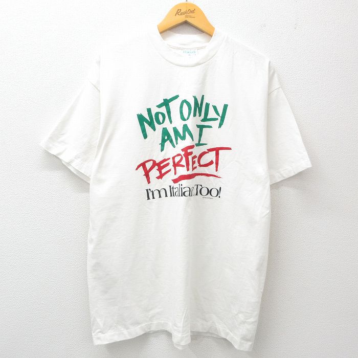 XL★古着 半袖 ビンテージ Tシャツ メンズ 90年代 90s パーフェクト コットン クルーネック USA製 白 ホワイト 25may29 中古