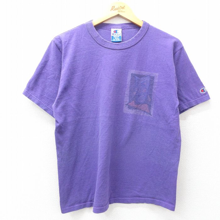 【50%OFF】L★古着 チャンピオン champion 半袖 ビンテージ Tシャツ メンズ 90年代 90s 仮面 コットン クルーネック 紫 パープル 25may29 中古