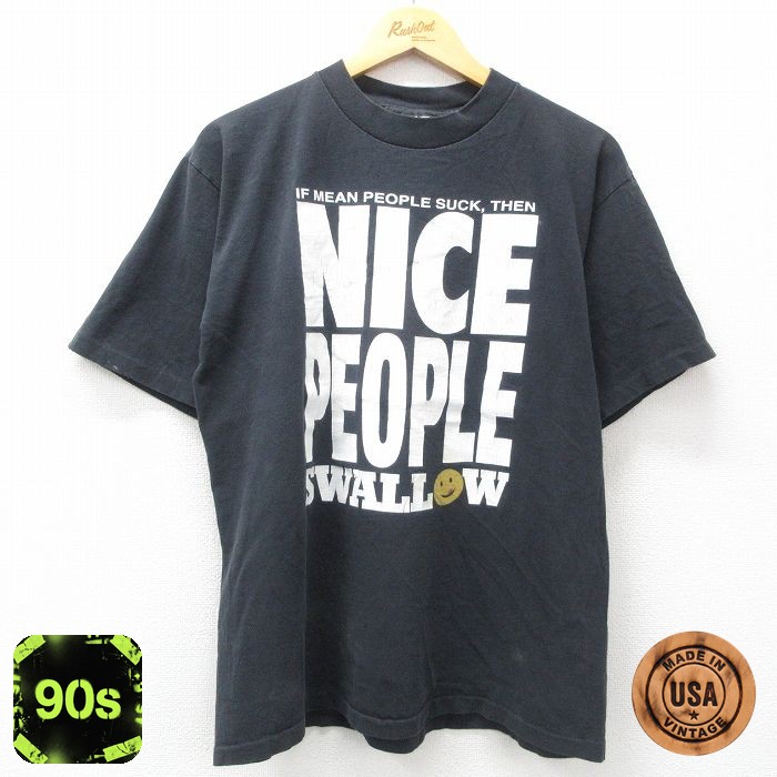 【50%OFF】NICE PEOPLE 90s 半袖Tシャツ スマイル ブラック L | 古着