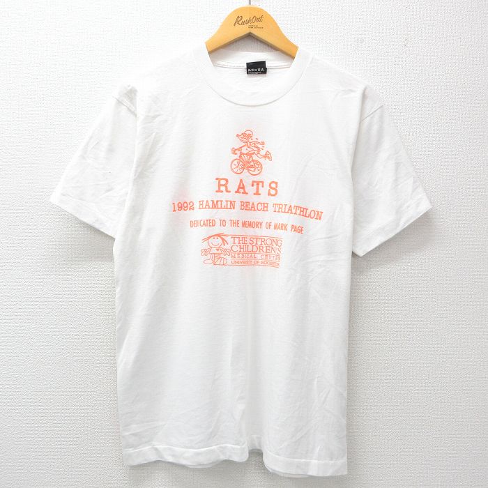 M★古着 スクリーンスターズ 半袖 ビンテージ Tシャツ メンズ 90年代 90s トライアスロン 企業広告 クルーネック USA製 白 ホワイト 25may29 中古