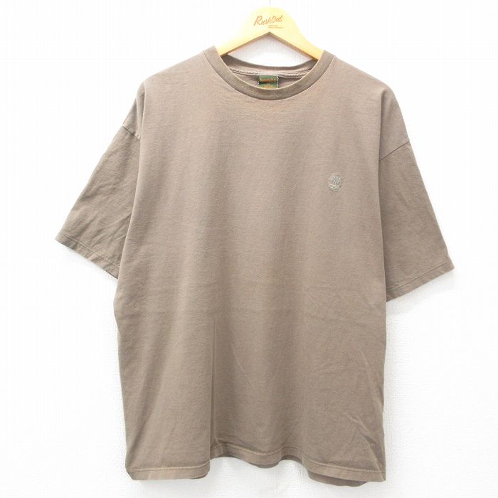 XL★古着 ティンバーランド 半袖 ビンテージ Tシャツ メンズ 90年代 90s ワンポイントロゴ 大きいサイズ コットン クルーネック USA製 ベージュ系 カーキ 25may29 中古