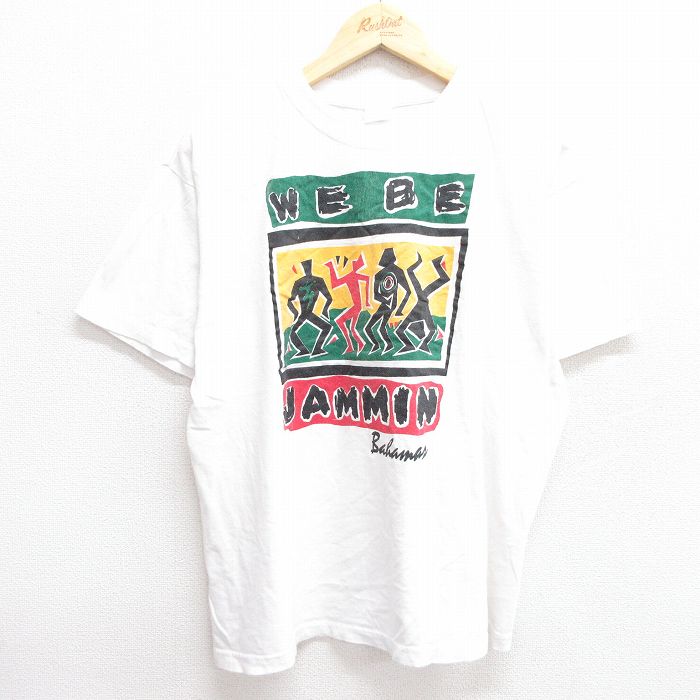 【50%OFF】XL★古着 半袖 ビンテージ Tシャツ メンズ 90年代 90s ジャマイカ コットン クルーネック 白 ホワイト 25may29 中古