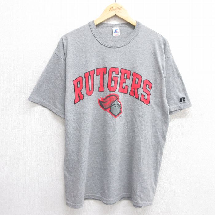 【50%OFF】L★古着 ラッセル 半袖 ビンテージ Tシャツ メンズ 00年代 00s ラトガース クルーネック グレー 霜降り 25may29 中古