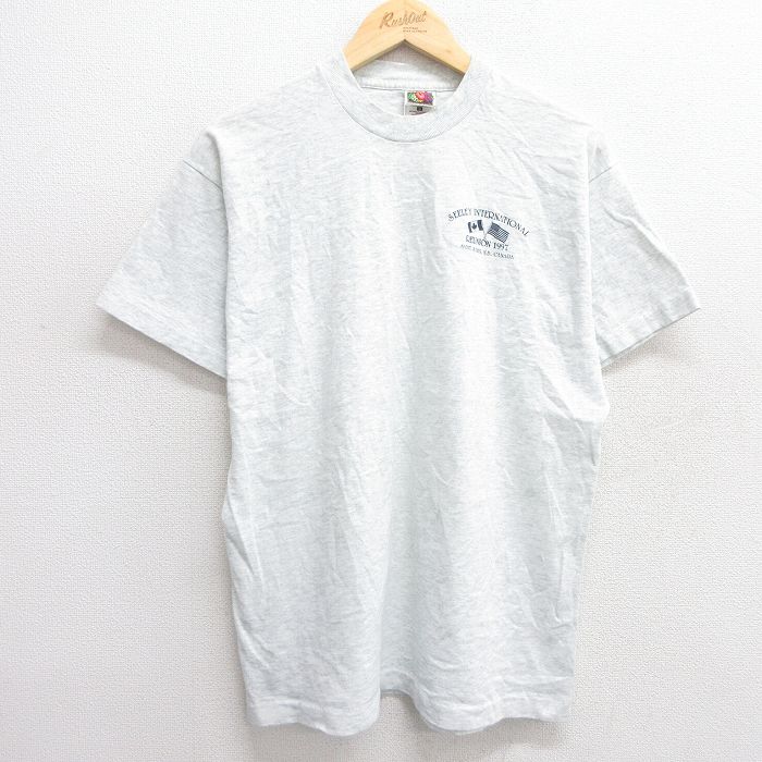 L★古着 フルーツオブザルーム 半袖 ビンテージ Tシャツ メンズ 90年代 90s 星条旗 クルーネック カナダ製 薄グレー 霜降り 25may29 中古
