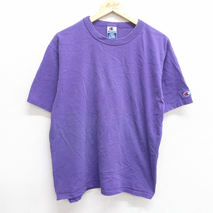 L★古着 チャンピオン champion 半袖 ビンテージ Tシャツ メンズ 90年代 90s 無地 コットン クルーネック 紫 パープル 【spe】 25may29 中古
