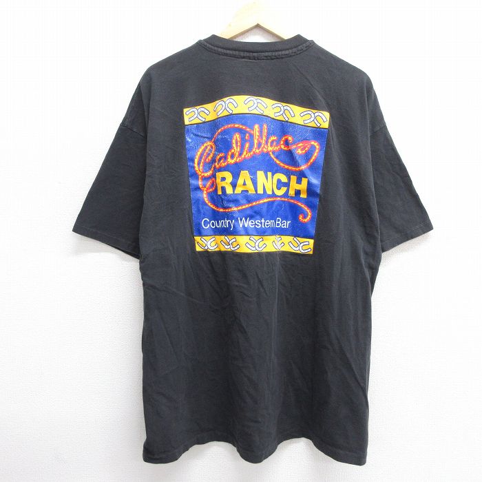 XL★古着 ヘインズ Hanes 半袖 ビンテージ Tシャツ メンズ 90年代 90s ウエスタンブーツ RANCH 大きいサイズ コットン クルーネック USA製 黒 ブラック 25may29 中古