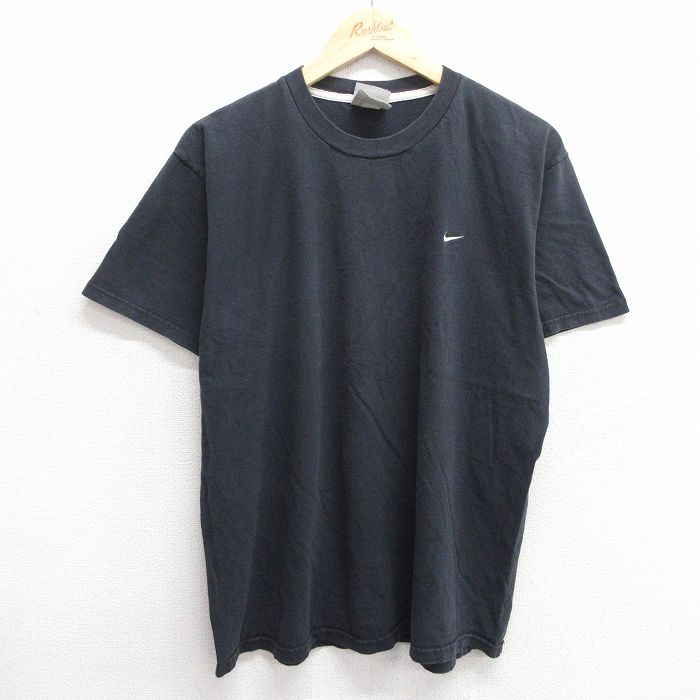 XL★古着 ナイキ NIKE 半袖 ビンテージ Tシャツ メンズ 00年代 00s ワンポイントロゴ コットン クルーネック 黒 ブラック 25may29 中古