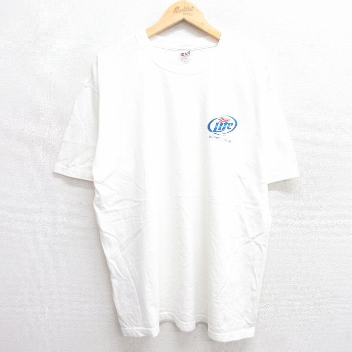 【20%OFF】XL★古着 半袖 ビンテージ Tシャツ メンズ 00年代 00s ミラーライト ビール 大きいサイズ コットン クルーネック 白 ホワイト 25may29 中古