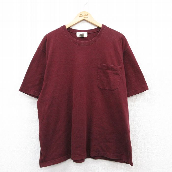 【20%OFF】XL★古着 エディーバウアー 半袖 ビンテージ Tシャツ メンズ 00年代 00s 無地 胸ポケット付き 大きいサイズ コットン クルーネック エンジ 25may30 中古