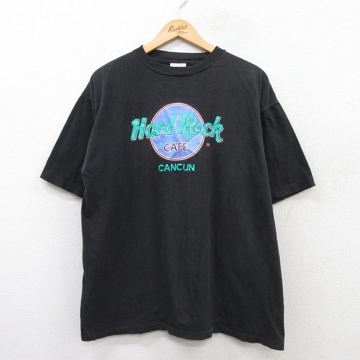 XL★古着 半袖 ビンテージ Tシャツ メンズ 00年代 00s ハードロックカフェ カンクン コットン クルーネック 黒 ブラック 25may30 中古