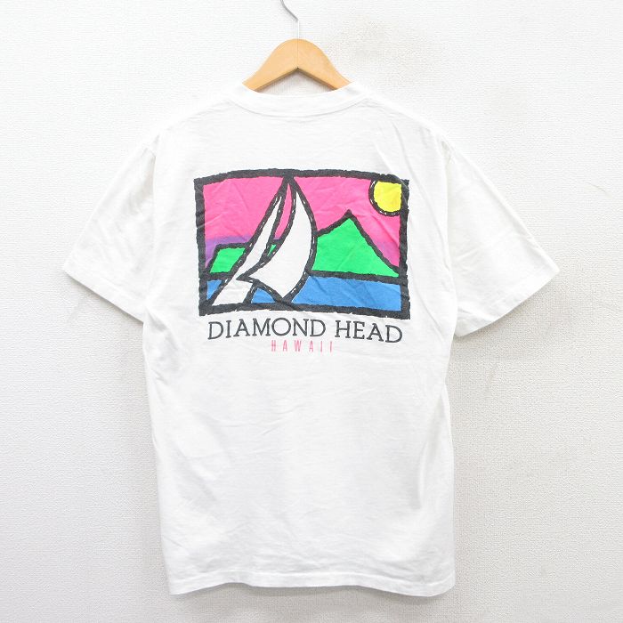 M★古着 半袖 ビンテージ Tシャツ メンズ 90年代 90s ダイヤモンドヘッド ハワイ コットン クルーネック USA製 白 ホワイト 25may30 中古