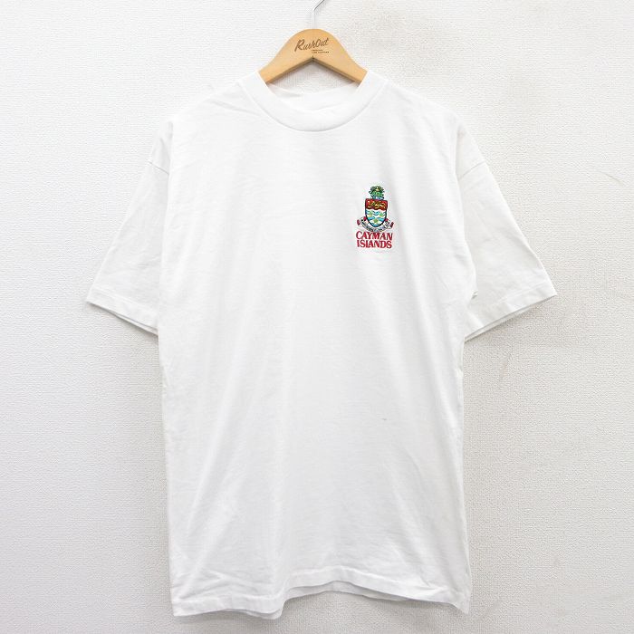 L★古着 半袖 ビンテージ Tシャツ メンズ 90年代 90s ケイマン アイランド コットン クルーネック 白 ホワイト 25may30 中古