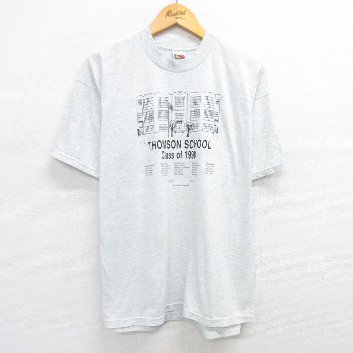XL★古着 フルーツオブザルーム 半袖 ビンテージ Tシャツ メンズ 90年代 90s トムソンスクール クルーネック 薄グレー 霜降り 25may30 中古