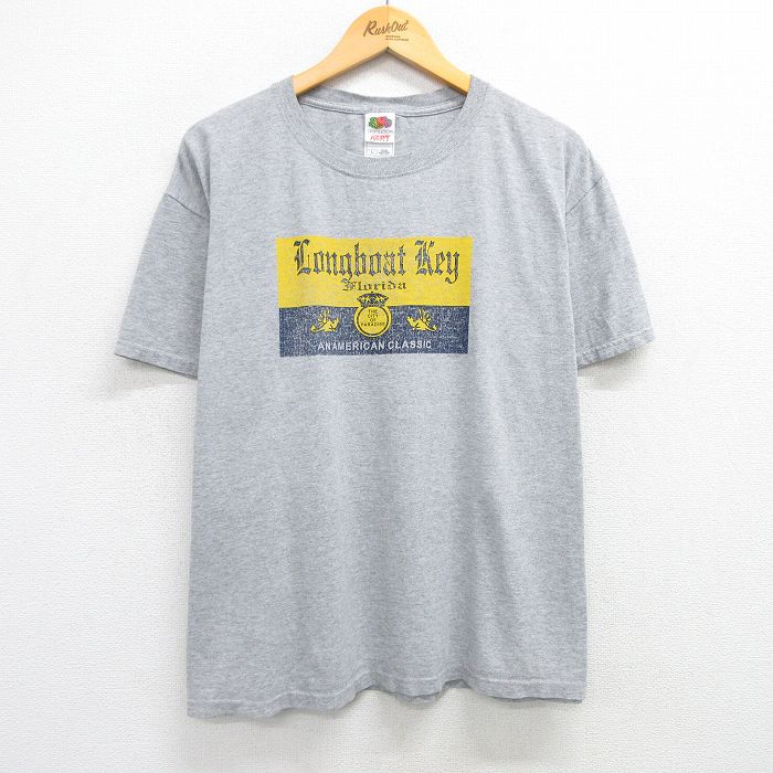 XL★古着 フルーツオブザルーム 半袖 ビンテージ Tシャツ メンズ 00年代 00s ロングボートキー 大きいサイズ クルーネック グレー 霜降り 25may30 中古