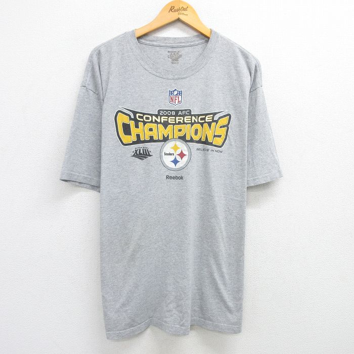 XL★古着 リーボック REEBOK 半袖 ビンテージ Tシャツ メンズ 00年代 00s NFL ピッツバーグスティーラーズ 大きいサイズ クルーネック グレー 霜降り アメフト スーパーボウル 25may30 中古