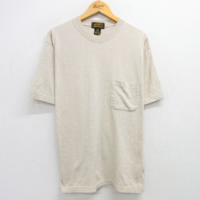 L★古着 エディーバウアー 半袖 ビンテージ Tシャツ メンズ 90年代 90s 無地 胸ポケット付き コットン クルーネック USA製 ベージュ カーキ 25may30 中古