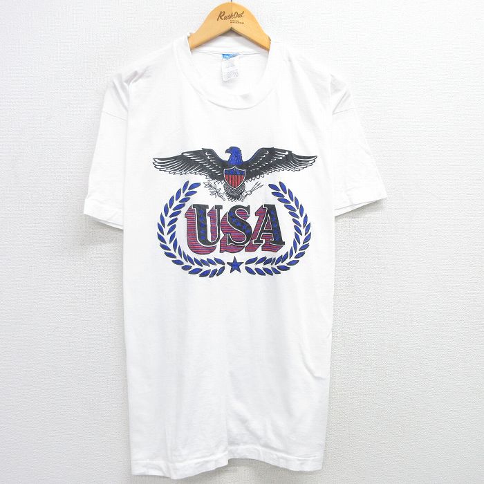 XL★古着 半袖 ビンテージ Tシャツ メンズ 00年代 00s USAロゴ 鳥 大きいサイズ コットン クルーネック 白 ホワイト 25may30 中古