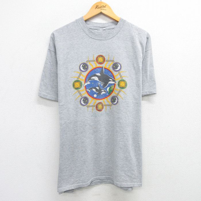 XL★古着 半袖 ビンテージ Tシャツ メンズ 00年代 00s シャチ フロリダ 大きいサイズ クルーネック グレー 霜降り 25may30 中古