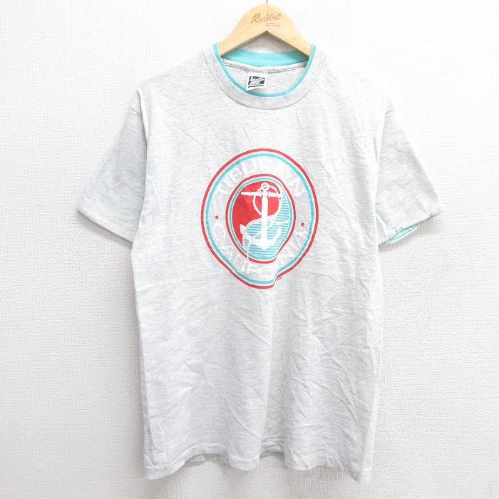 【50%OFF】L★古着 半袖 ビンテージ Tシャツ メンズ 90年代 90s イカリ カリフォルニア コットン クルーネック USA製 グレー 霜降り 25may31 中古