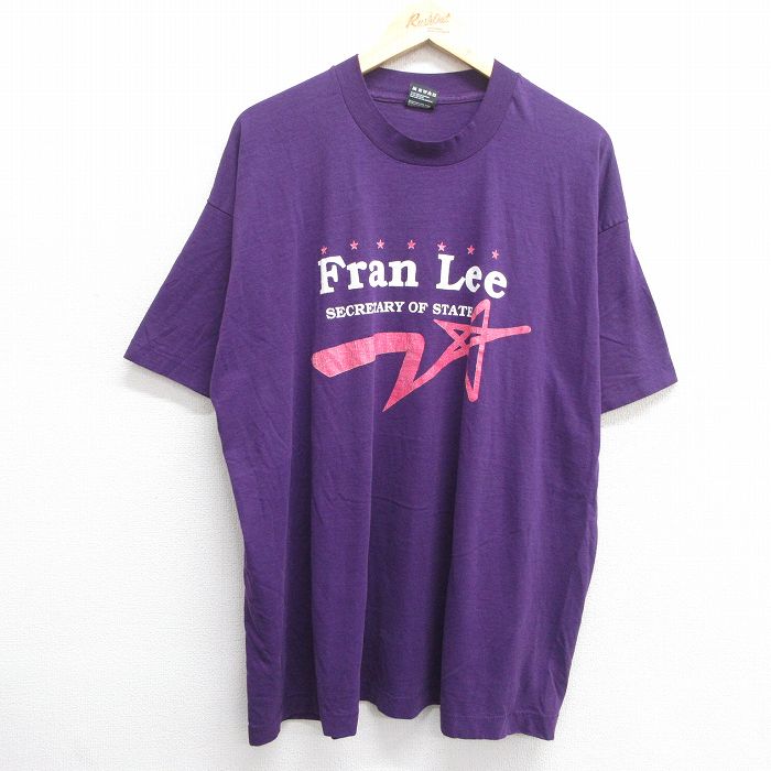 【50%OFF】XL★古着 フルーツオブザルーム 半袖 ビンテージ Tシャツ メンズ 90年代 90s Fran Lee 大きいサイズ クルーネック USA製 紫 パープル 25may31 中古